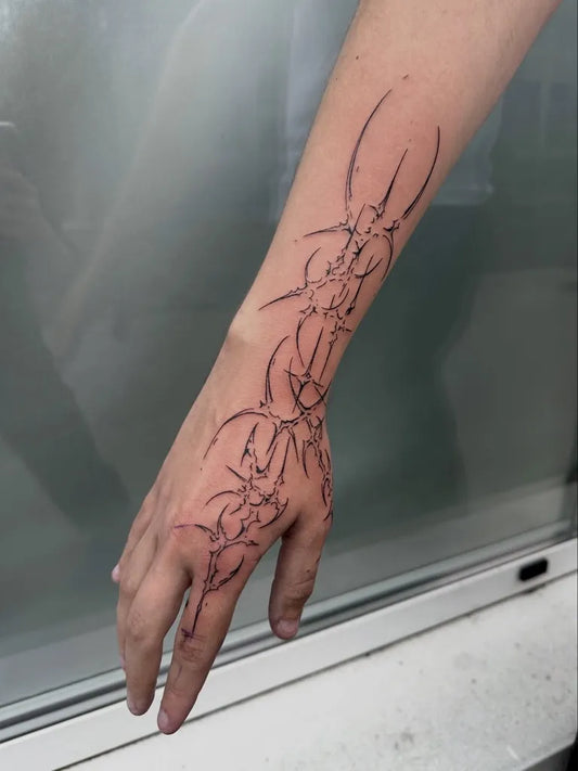 Small Cyber Sigilism on Women Arm Tattoo by @cyrk_tattoo