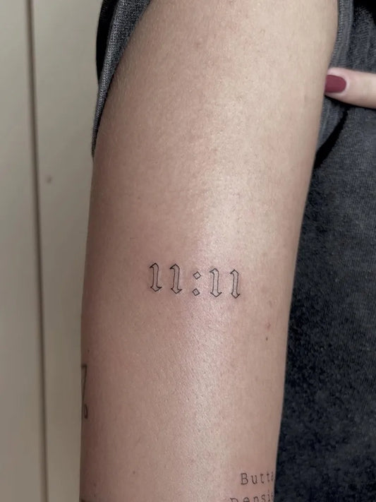 Small Fine Line 1111 Angel Number on Women Arm Tattoo by @white_girl.xx