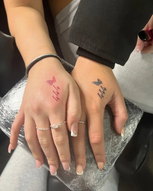 Small Fine Line 444 Butterfly on Women Wrist Tattoo by @southsfinesttattoos