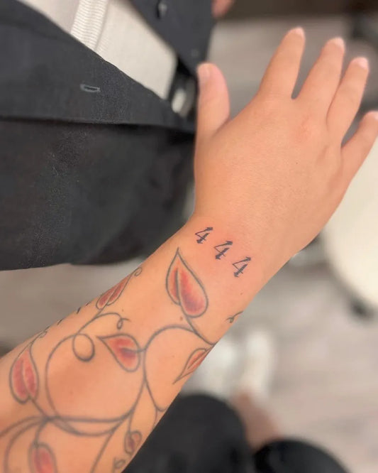 Small Fine Line 444 Leaves on Women Wrist Tattoo by @petitetats