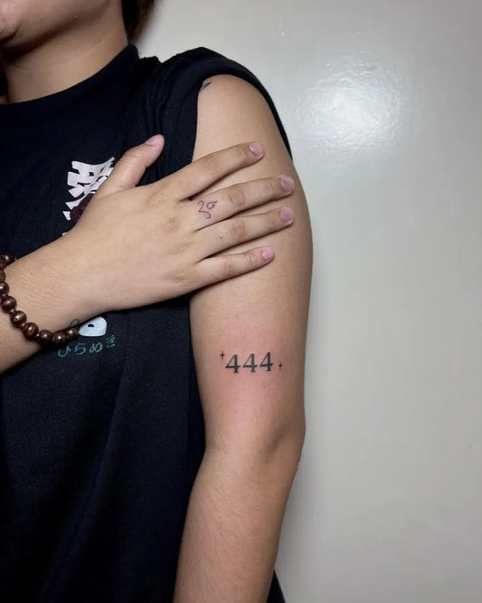 Small Fine Line 444 on Women Arm Tattoo by @omustattoo