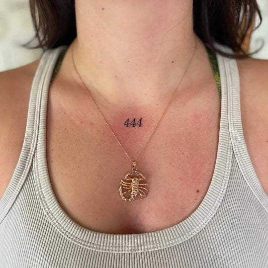 Small Fine Line 444 on Women Collarbone Tattoo by @rchlpokes