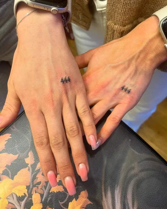 Small Fine Line 444 on Women Hands Tattoo by @kd_tattoo_piercing
