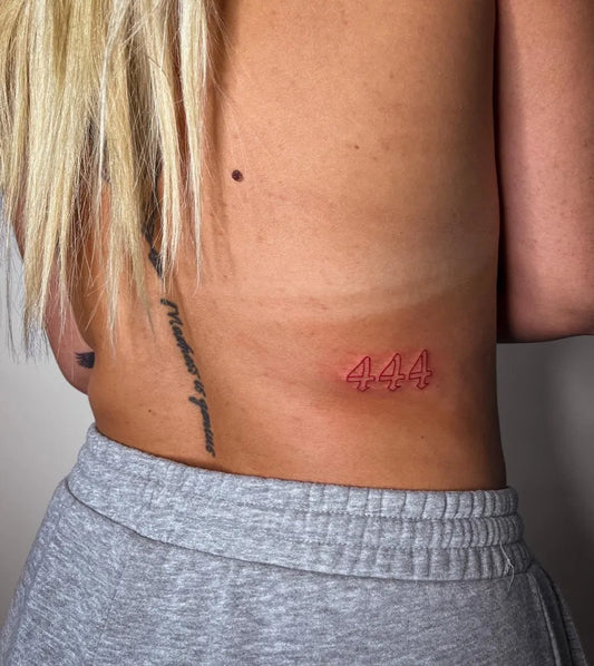 Small Fine Line 444 on Women Waist Tattoo by @kaylajordyntattoos