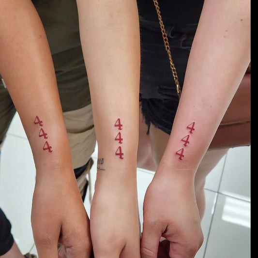 Small Fine Line 444 on Women Wrist Tattoo by @youxg_guxxz