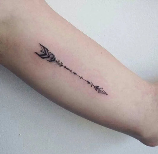Small Fine Line Arrow Tattoo on Women Forearm by @mehmet.ink