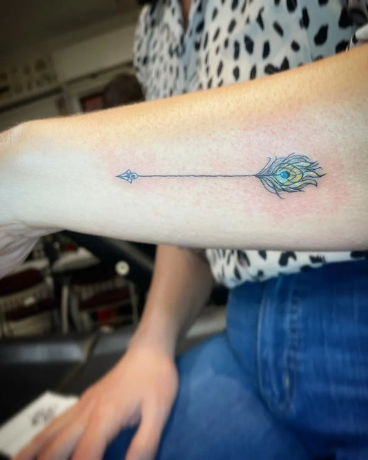 Small Fine Line Arrow Tattoo on Women Forearm by @myart_carmen