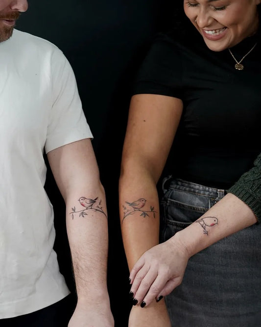 Small Fine Line Bird Tattoo on Men Arm by @undertheneedle_london