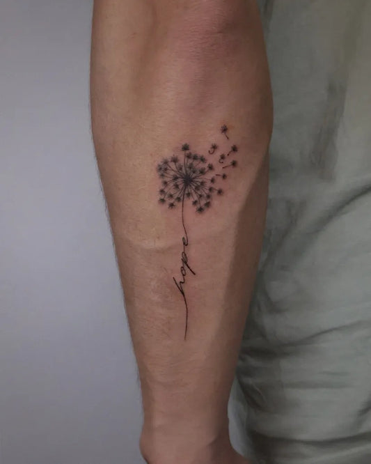 Small Fine Line Dandelion Tattoo on Men Arm by @hoko_fine