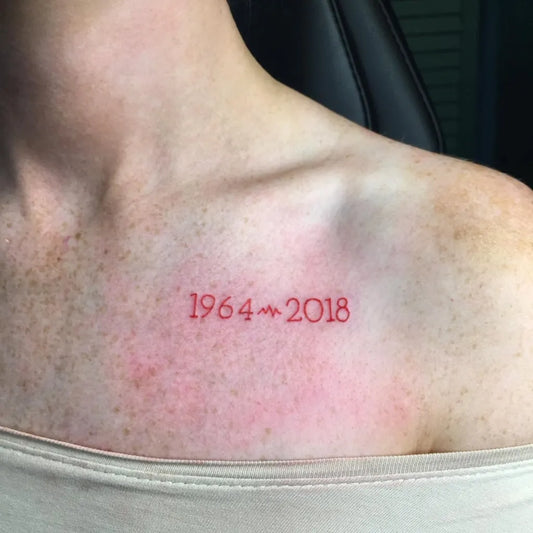 Small Fine Line Dates Number Tattoo on Women Collarbone by @lovaah_tattoos