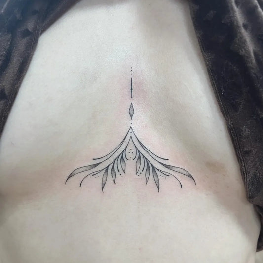 Small Fine Line Floral Mandala on Women Sternum Tattoo by @domtattoos
