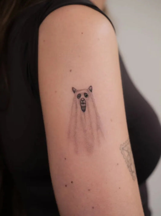 Small Fine Line Ghost Tattoo on Women Arm by @altemir_tt