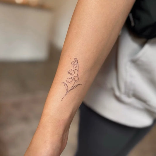 Small Fine Line Lily of the Valley Women Arm Tattoo by @inkdbysunny
