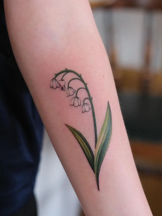 Small Fine Line Lily of the Valley Women Arm Tattoo by @koti_tattoo