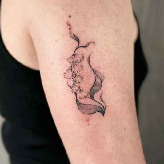 Small Fine Line Lily of the Valley Women Arm Tattoo by @patch_tattoo_therapy