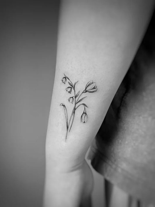 Small Fine Line Lily of the Valley Women Arm Tattoo by @shan.6tattoo