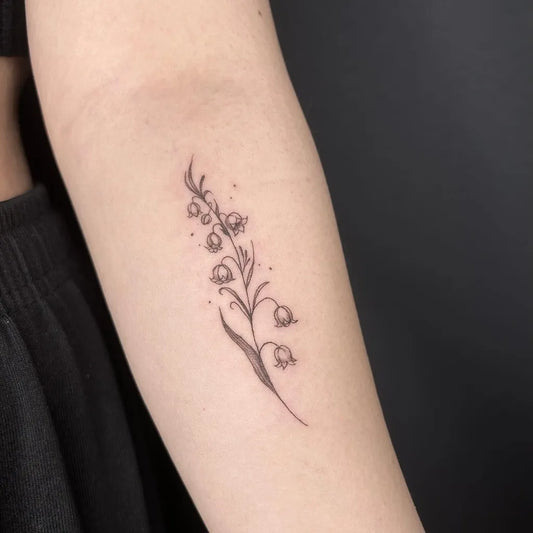 Small Fine Line Lily of the Valley Women Arm Tattoo by @thisismaya_tat