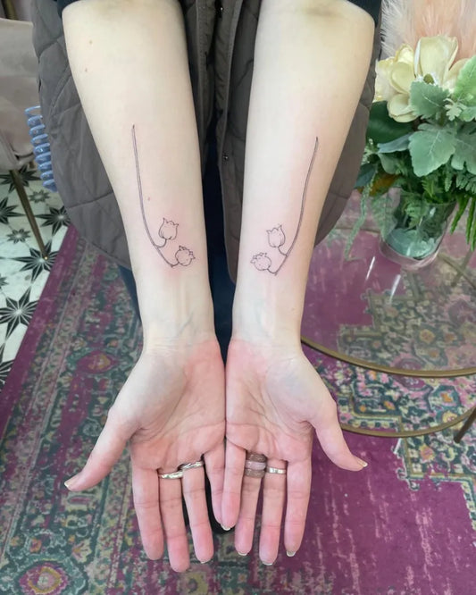 Small Fine Line Lily of the Valley Women Arms Tattoo by @mclametattoos