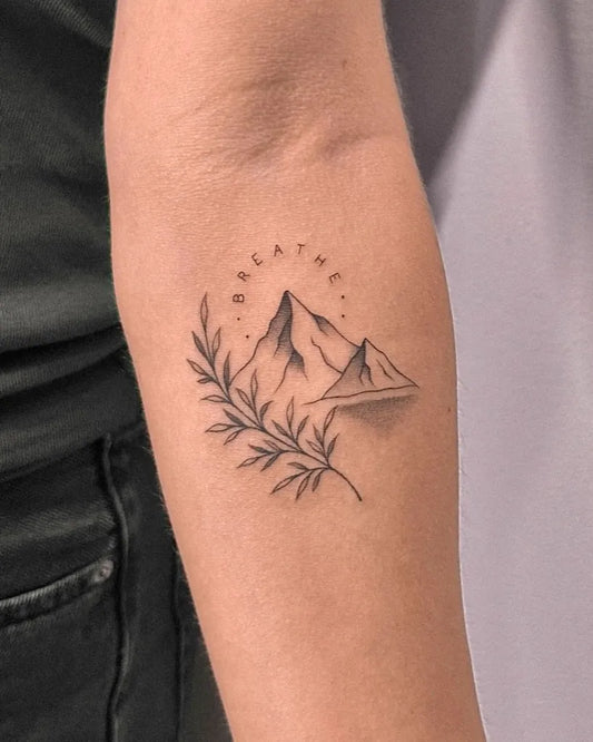 Small Fine Line Mountain Laurel Breathe Nature Tattoo on Women Arm by @bihwa_tt