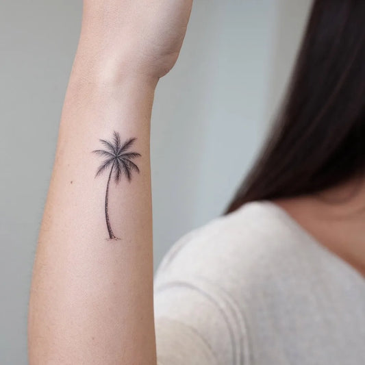 Small Fine Line Palm Tree Tattoo on Women Wrist by @eatdiamonddust