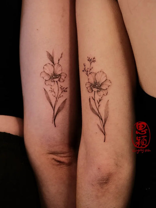 Small Fine Line Poppy Flowers Tattoo on Women Arm by @siying.ink
