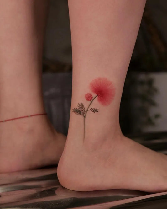 Small Fine Line Poppy Tattoo on Women Ankle by @newtattoo_qiqi