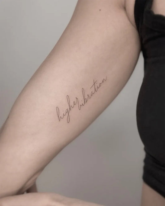 Small Fine Line Script Quote Tattoo on Women Arm by @eden_tattoos