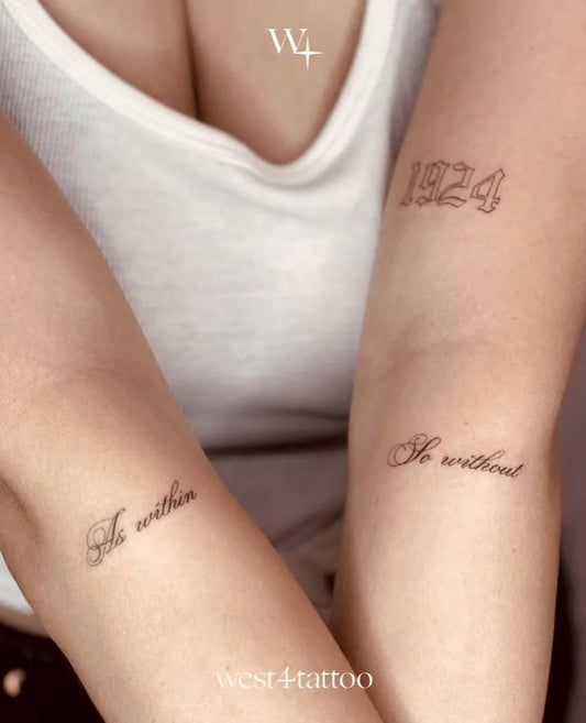 Small Fine Line Text Number Tattoo on Women Arms by @west4tattoo