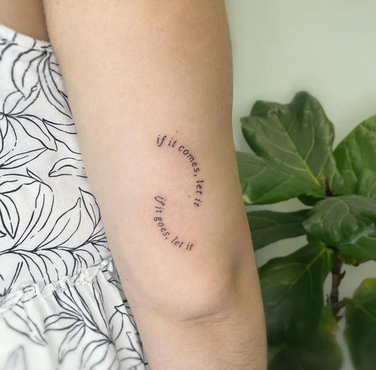 Small Fine Line Text Quote Tattoo on Women Arm by @mudi.ink