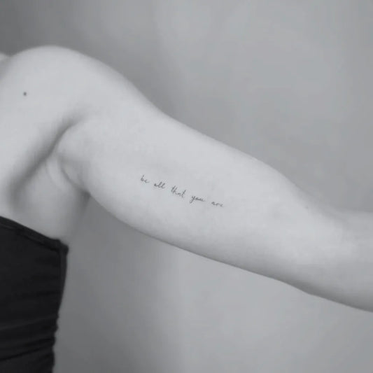 Small Fine Line Text Quote Tattoo on Women Arm by @sgcreates