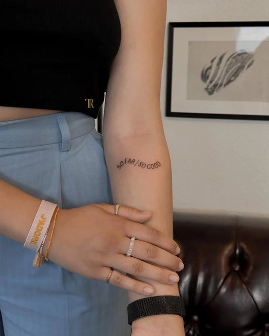 Small Fine Line Text Quote Tattoo on Women Arm by @tattoobyregino