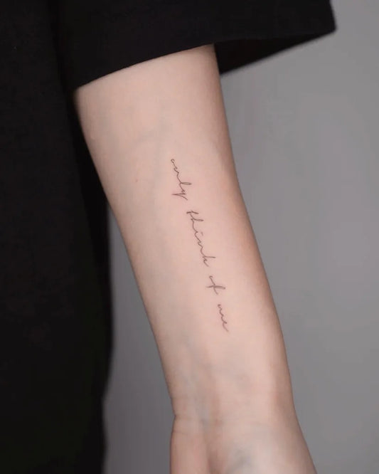 Small Fine Line Text Quote Tattoo on Women Forearm by @vivianatattoo
