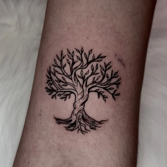 Small Fine Line Tree Tattoo on Women Arm by @nyctattoostudiobynathalia