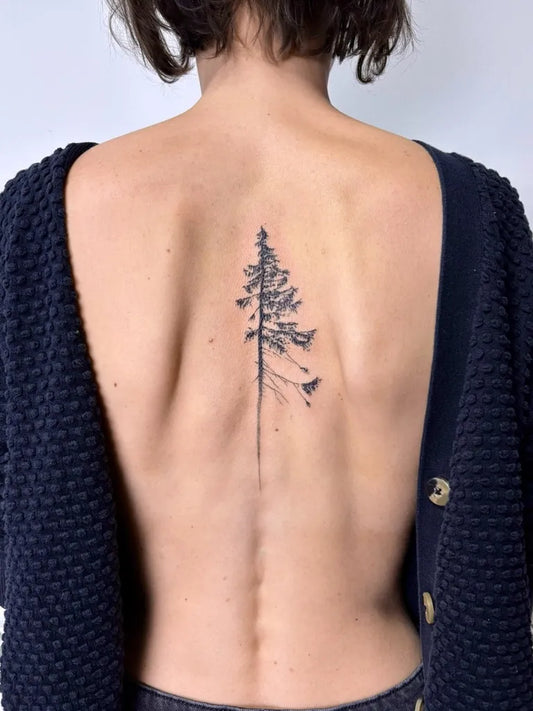 Small Fine Line Tree and Birds Tattoo on Women Back by @roka.kitti
