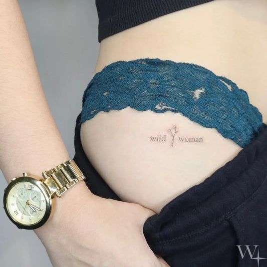 Small Fine Line Wildflower Wild Woman Tattoo on Women Hip by @west4tattoo