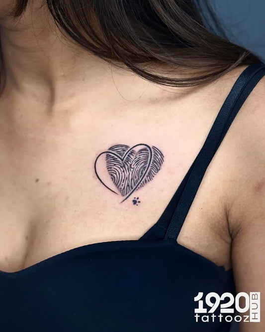 Small FineLine Heart Fingerprint on Women Chest Tattoo by @1920tattoozhub