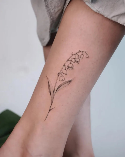 Small FineLine Lily of the Valley Women Ankle Tattoo by @botanigeur