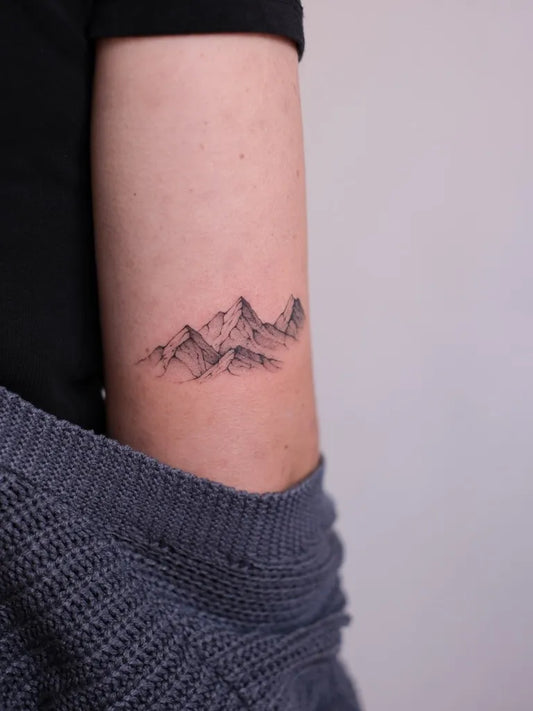 Small FineLine Mountain Tattoo on Women Arm by @betstattoo