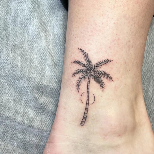 Small FineLine Palm Tree Tattoo on Women Ankle by @torbstattoos