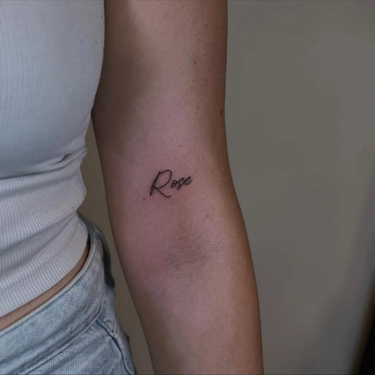 Small FineLine Rose on Women Arm Tattoo by @alice_in_wonderland_tattoo