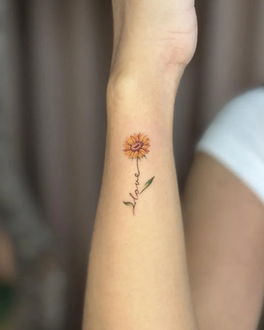 Small FineLine Sunflower Love Women Wrist Tattoo by @113ink