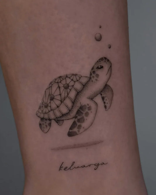 Small FineLine Turtle Tattoo on Women Arm by @linda.tattooing