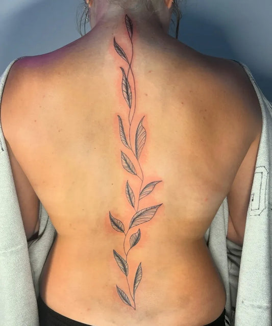 Small FineLine Vine on Women Spine Tattoo by @inkbygianni