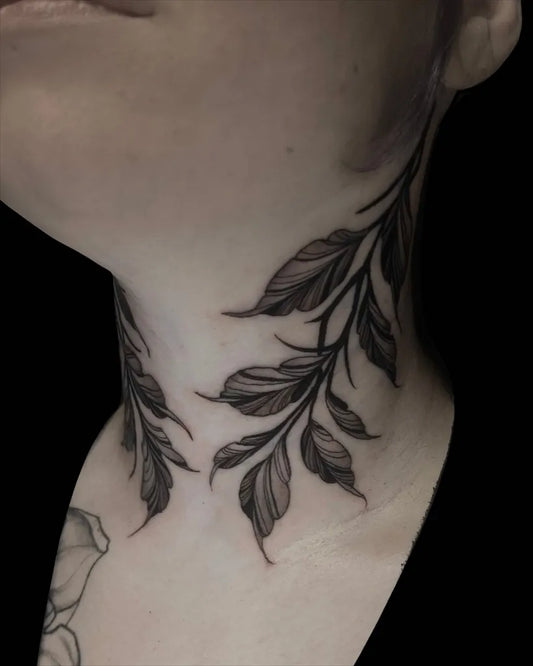 Small FineLine VineBranch on Women Neck Tattoo by @pretty.billy