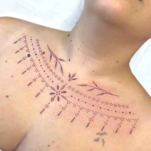 Small Floral Mandala on Women Chest Tattoo by @shamanictattoos
