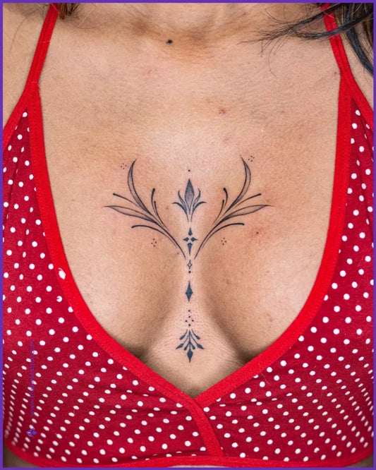 Small Floral Mandala on Women Sternum Tattoo by @trueink_tattoos
