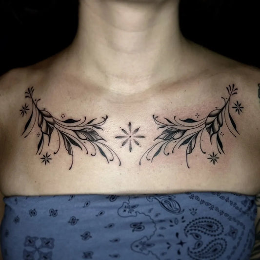 Small Floral Star on Women Chest Tattoo by @akinkforink