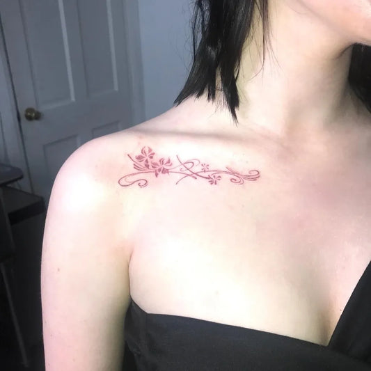 Small Floral Women Collarbone Tattoo on by @saesanhopoke