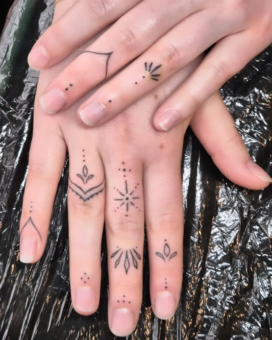 Small Geometric Dots Stars Arrows on Women Hands Tattoo by @norwaystang