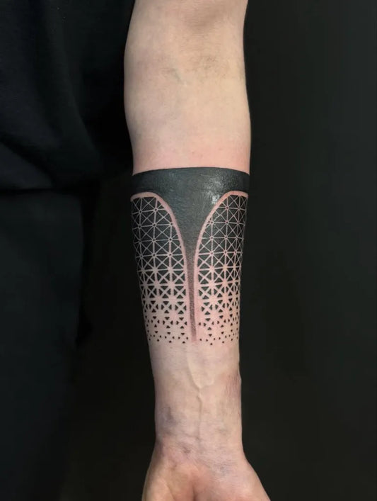Small Geometric Sacred Geometry Band with Fade on Men Forearm Tattoo by @berlininktattoo